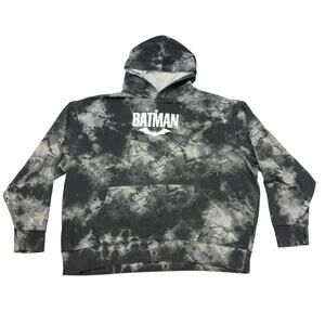 THE BATMAN Hoodie Mens XXL Black Gray Tie Dye Long Sleeve Pullover DC Comics